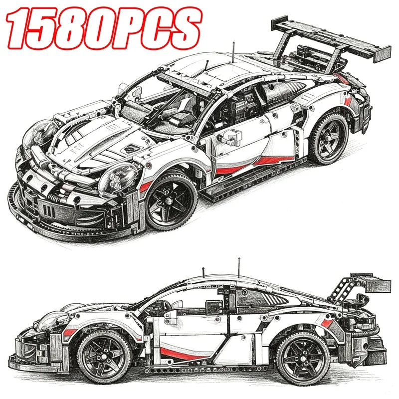 Lego Set Technic - 1580-teiliger RSR-Rennwagen-Bausatz im Maßstab 1:8, anspruchsvolle
